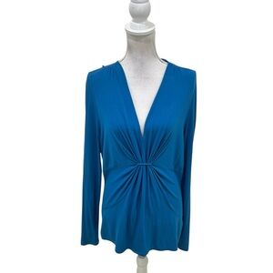 Kate Hill Teal v neck Long-Sleeve Twist-Front stretchy Top size medium